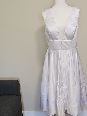 White Deep V-Neck Satin Wedding Dress